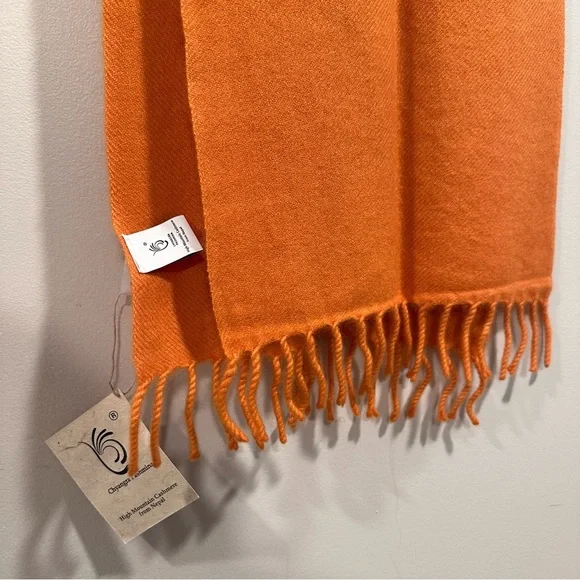 Certified 100%Cashmere Pashmina Nepal Lux WinterScarf Orange Fringe Handmade NWT